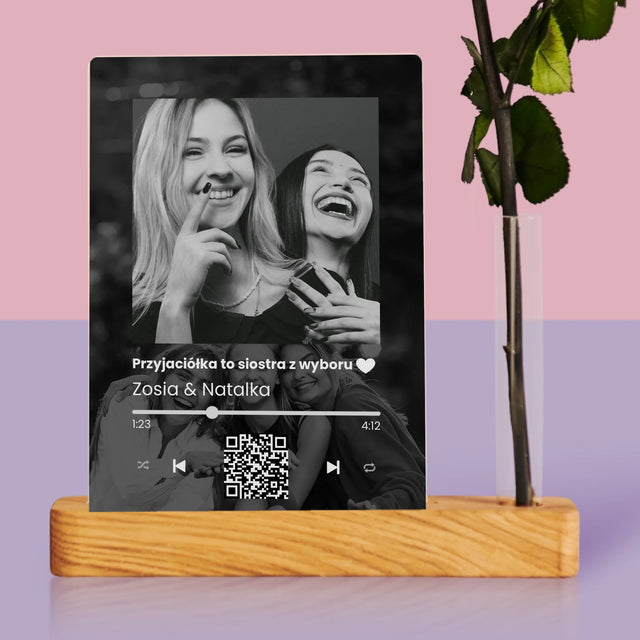 Zdjęcie i Podpis: Spotify z Kodem Qr Dla Przyjaciółki - Wydruk Na Szkle Akrylowym z Różą