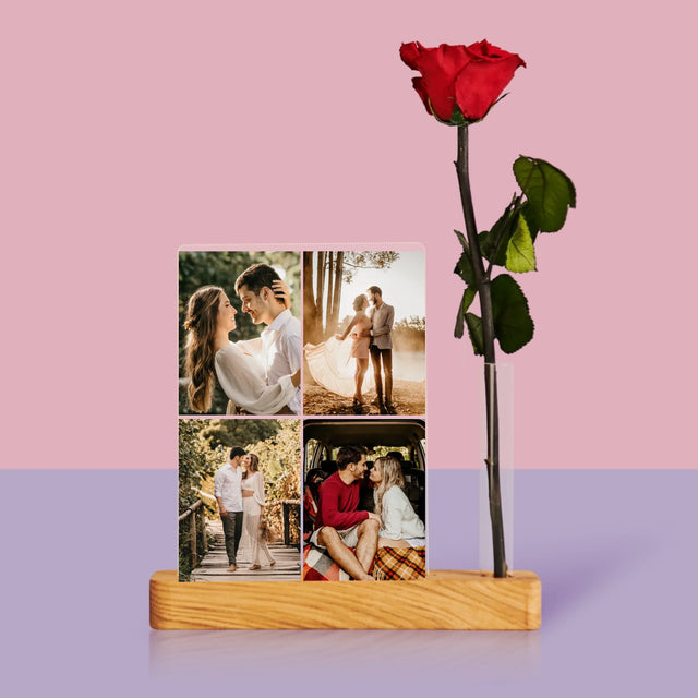 Fotokolaż: 4 Zdjęcia - Wydruk Na Szkle Akrylowym z Różą