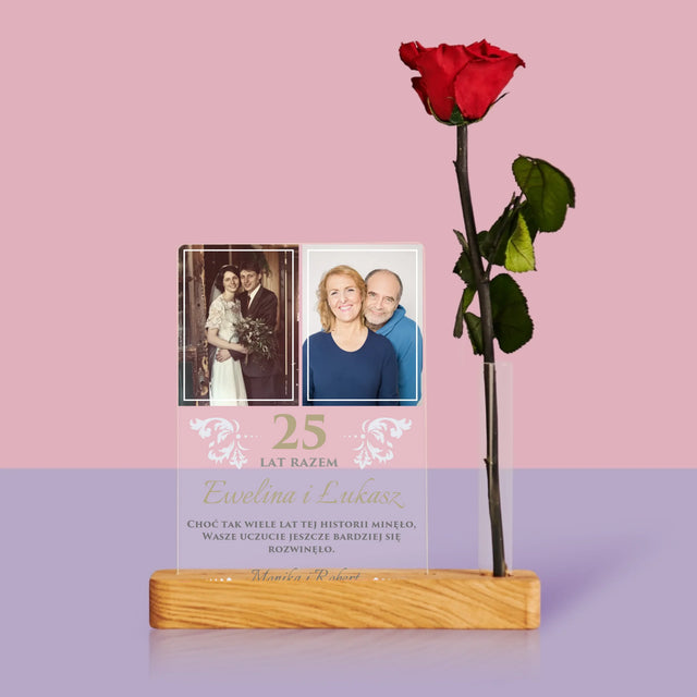 Fotokolaż: 25 Lat Razem - Wydruk Na Szkle Akrylowym z Różą