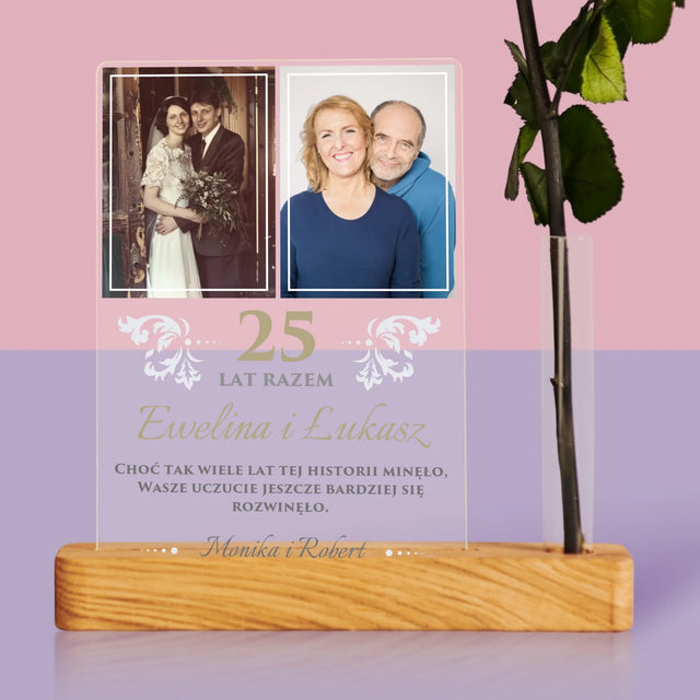 Fotokolaż: 25 Lat Razem - Wydruk Na Szkle Akrylowym z Różą