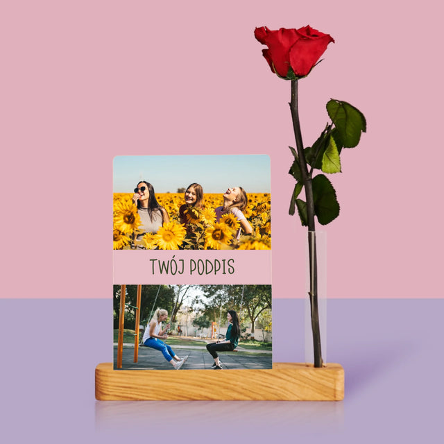 Fotokolaż: 2 Zdjęcia i Podpis - Wydruk Na Szkle Akrylowym z Różą
