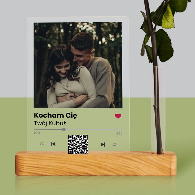 Zdjęcie i Podpis: Spotify z Kodem Qr - Wydruk Na Szkle Akrylowym z Różą
