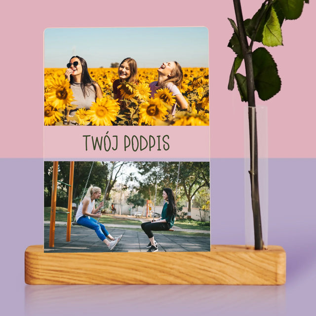 Fotokolaż: 2 Zdjęcia i Podpis - Wydruk Na Szkle Akrylowym z Różą