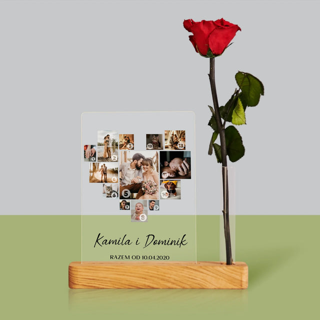 Fotokolaż: Serce Kolaż - Wydruk Na Szkle Akrylowym z Różą