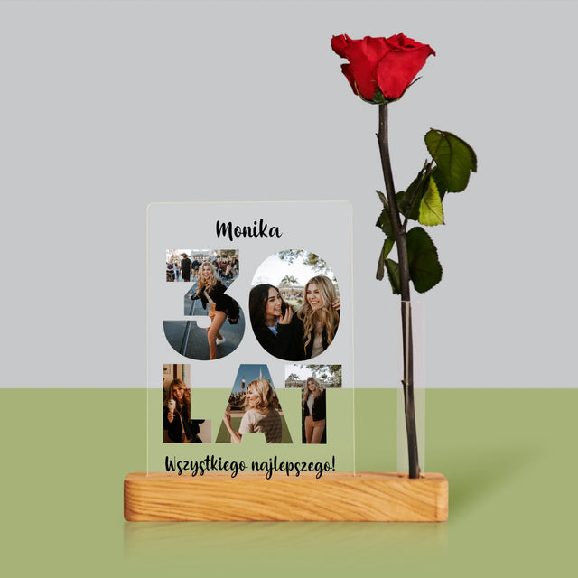 Słowo Ze Zdjęć: 30 Lat - Wydruk Na Szkle Akrylowym z Różą