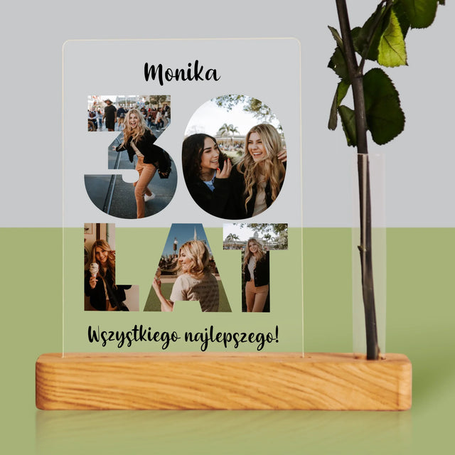 Słowo Ze Zdjęć: 30 Lat - Wydruk Na Szkle Akrylowym z Różą