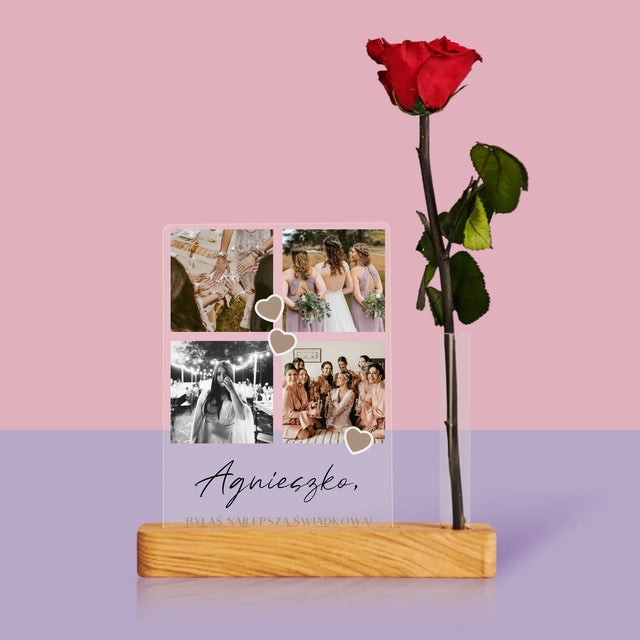 Fotokolaż: Dziękuję Dla Świadkowej - Wydruk Na Szkle Akrylowym z Różą
