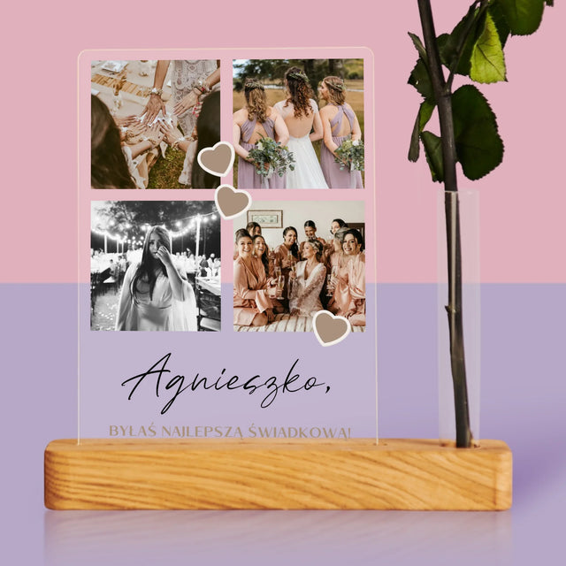 Fotokolaż: Dziękuję Dla Świadkowej - Wydruk Na Szkle Akrylowym z Różą