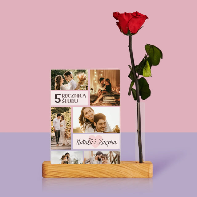 Fotokolaż: 5 Rocznica Ślubu - Wydruk Na Szkle Akrylowym z Różą