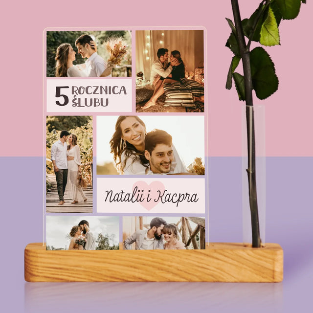 Fotokolaż: 5 Rocznica Ślubu - Wydruk Na Szkle Akrylowym z Różą
