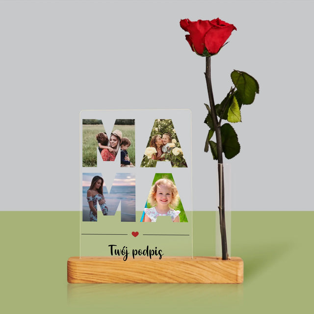 Słowo Ze Zdjęć: Mama z Twoich Zdjęć - Wydruk Na Szkle Akrylowym z Różą