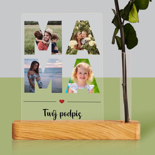 Słowo Ze Zdjęć: Mama z Twoich Zdjęć - Wydruk Na Szkle Akrylowym z Różą