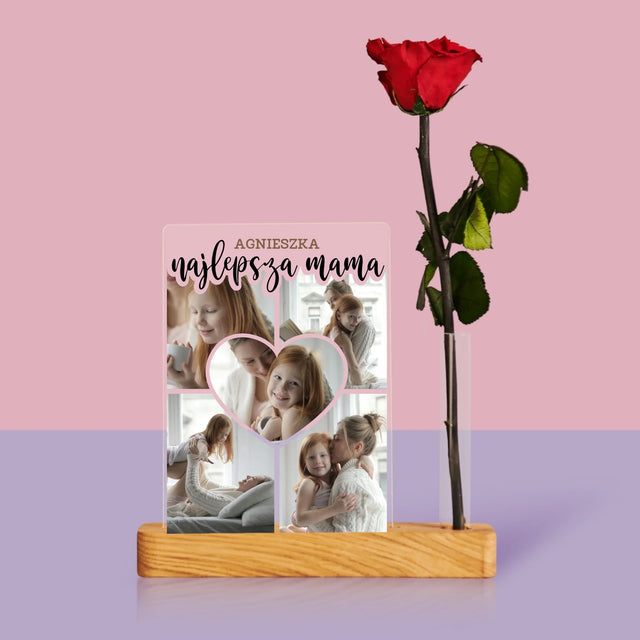 Fotokolaż: Najlepsza Mama Serce - Wydruk Na Szkle Akrylowym z Różą