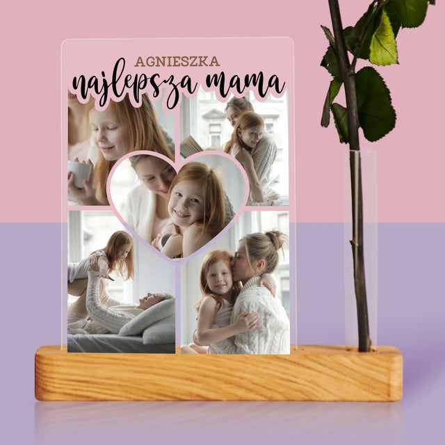 Fotokolaż: Najlepsza Mama Serce - Wydruk Na Szkle Akrylowym z Różą