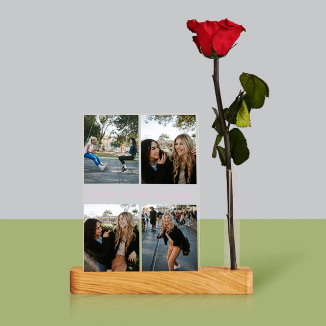 Fotokolaż: Zdjęcia Dla Przyjaciółki - Wydruk Na Szkle Akrylowym z Różą