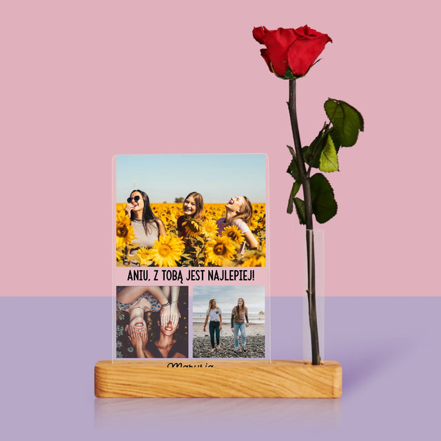 Fotokolaż: Najlepsze Przyjaciółki - Wydruk Na Szkle Akrylowym z Różą