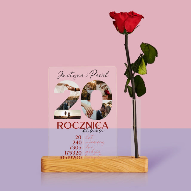 Słowo Ze Zdjęć: 20 Rocznica Ślubu - Wydruk Na Szkle Akrylowym z Różą