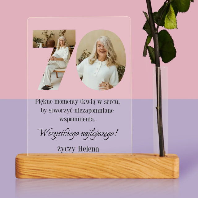 Słowo Ze Zdjęć: 70 Urodziny - Wydruk Na Szkle Akrylowym z Różą