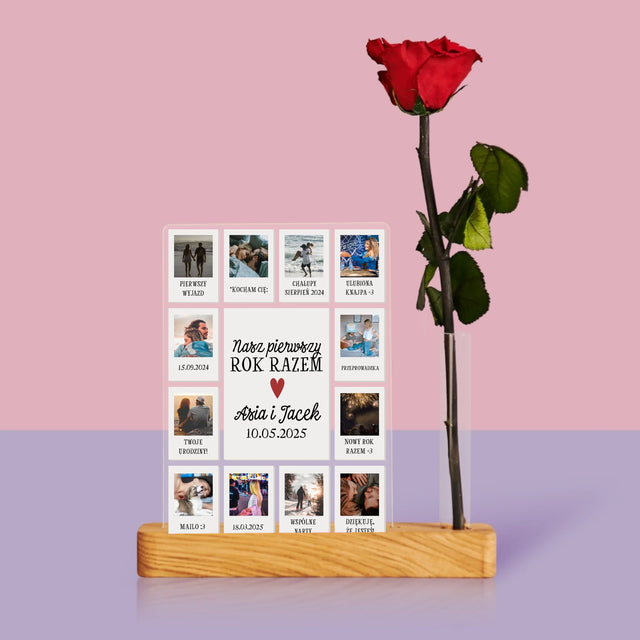 Fotokolaż: Pierwszy Rok Razem - Wydruk Na Szkle Akrylowym z Różą