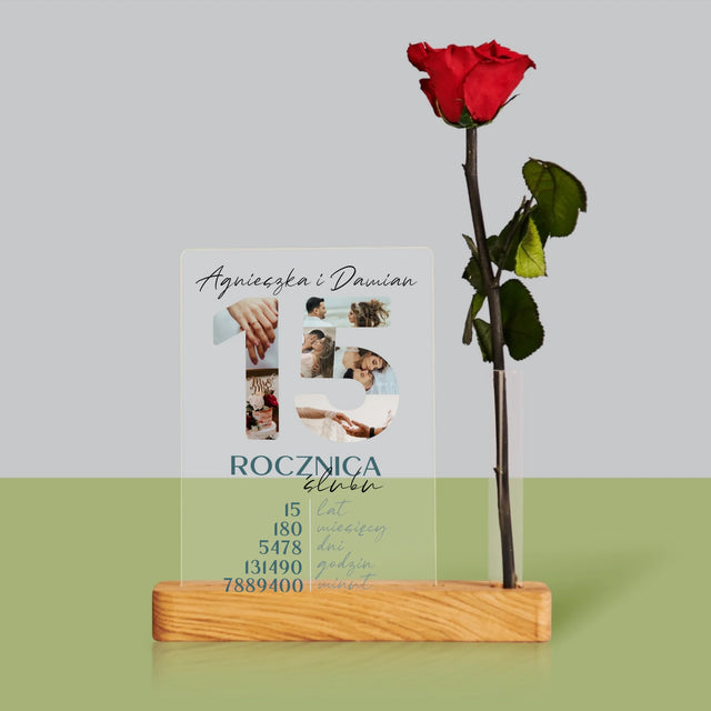 Słowo Ze Zdjęć: 15 Rocznica Ślubu - Wydruk Na Szkle Akrylowym z Różą