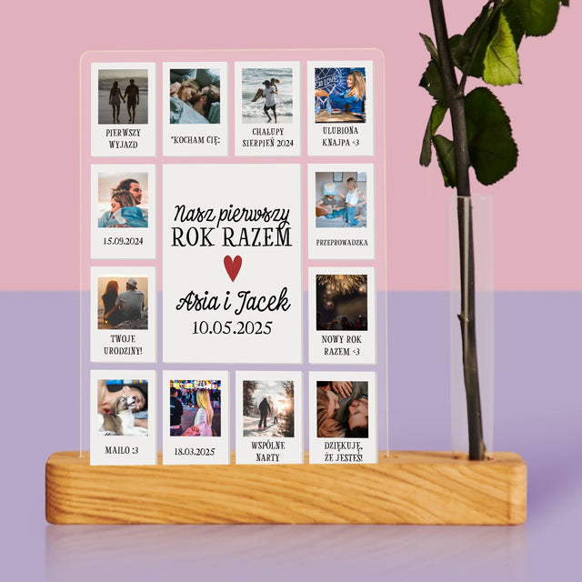 Fotokolaż: Pierwszy Rok Razem - Wydruk Na Szkle Akrylowym z Różą