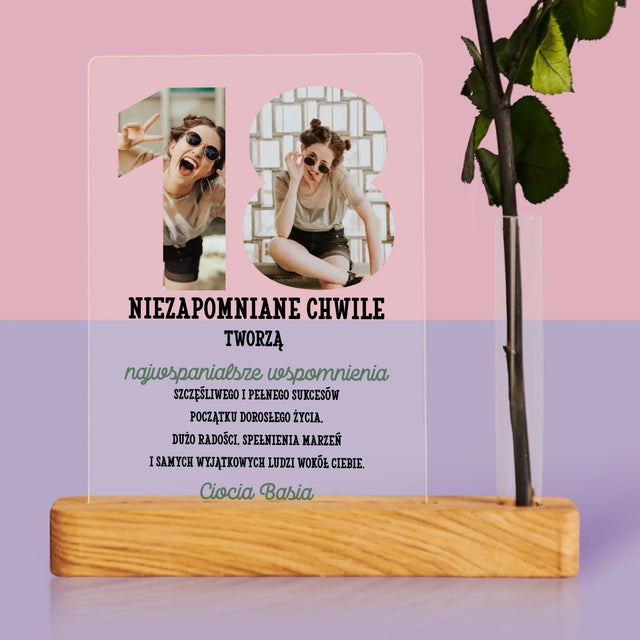 Słowo Ze Zdjęć: 18 Urodziny - Wydruk Na Szkle Akrylowym z Różą