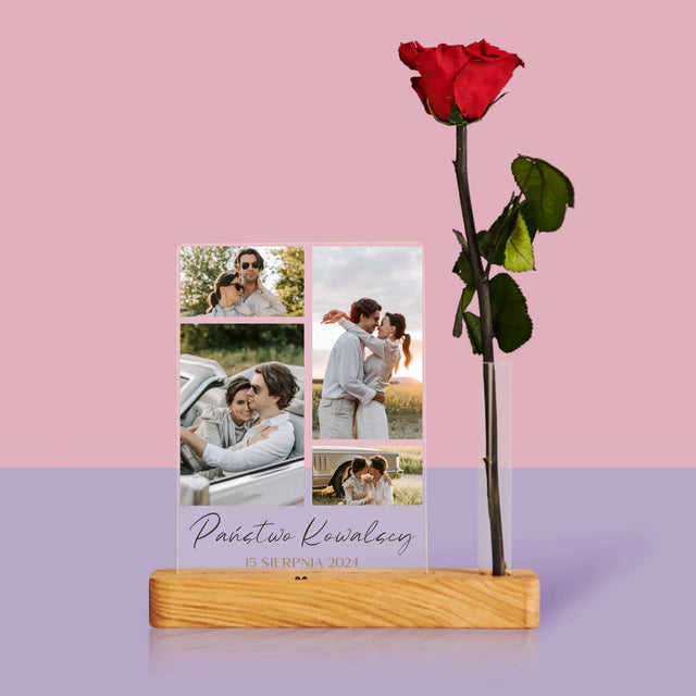 Fotokolaż: Państwo - Wydruk Na Szkle Akrylowym z Różą