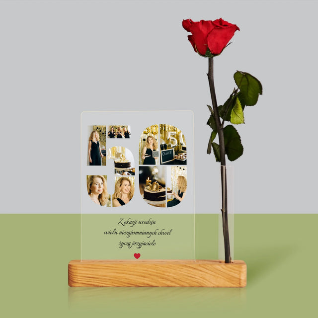 Kształt Ze Zdjęć: 50 Urodziny Życzenia - Wydruk Na Szkle Akrylowym z Różą