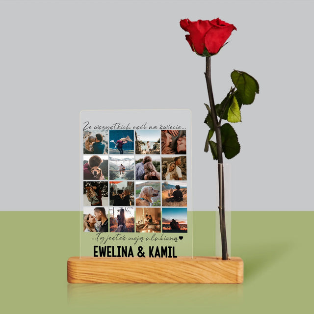Fotokolaż: Ze Wszystkich Osób Na Świecie - Wydruk Na Szkle Akrylowym z Różą