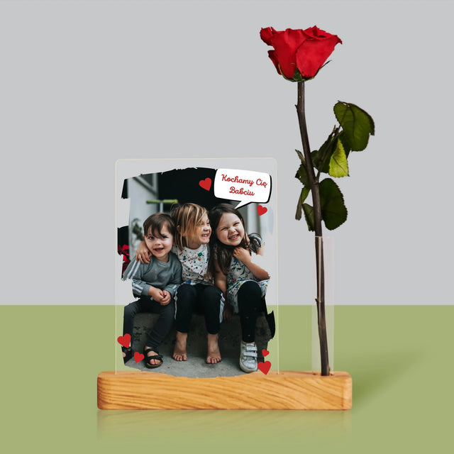 Zdjęcie i Podpis: Dla Kochanej Babci - Wydruk Na Szkle Akrylowym z Różą