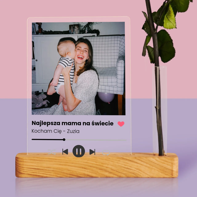 Zdjęcie i Podpis: Spotify Dla Mamy - Wydruk Na Szkle Akrylowym z Różą