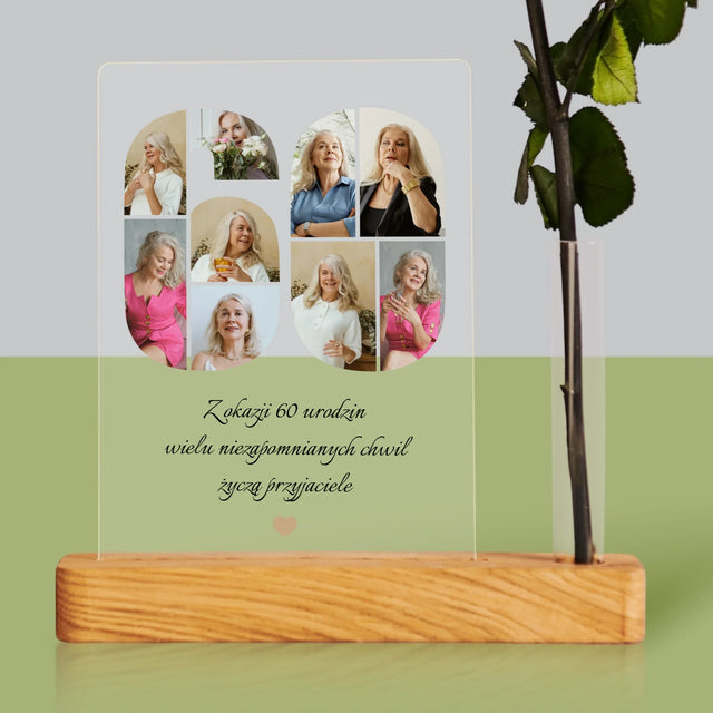 Kształt Ze Zdjęć: 60 Urodziny Życzenia - Wydruk Na Szkle Akrylowym z Różą