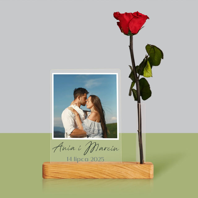 Zdjęcie i Podpis: Dla Pary Młodej - Wydruk Na Szkle Akrylowym z Różą