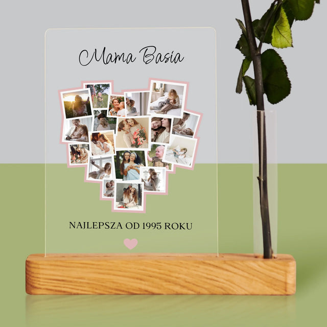 Fotokolaż: Serce Dla Mamy - Wydruk Na Szkle Akrylowym z Różą