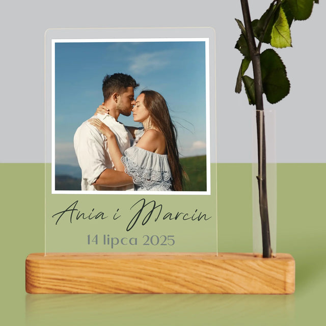 Zdjęcie i Podpis: Dla Pary Młodej - Wydruk Na Szkle Akrylowym z Różą