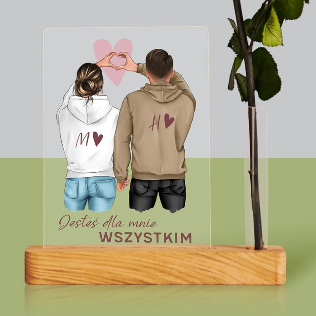 Kreator Postaci: Para Serce - Wydruk Na Szkle Akrylowym z Różą