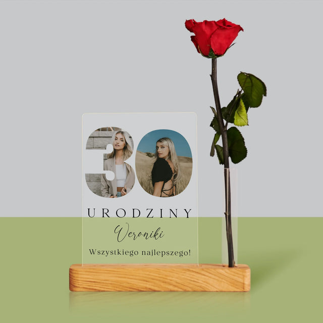 Słowo Ze Zdjęć: 30 Urodziny Podpis - Wydruk Na Szkle Akrylowym z Różą