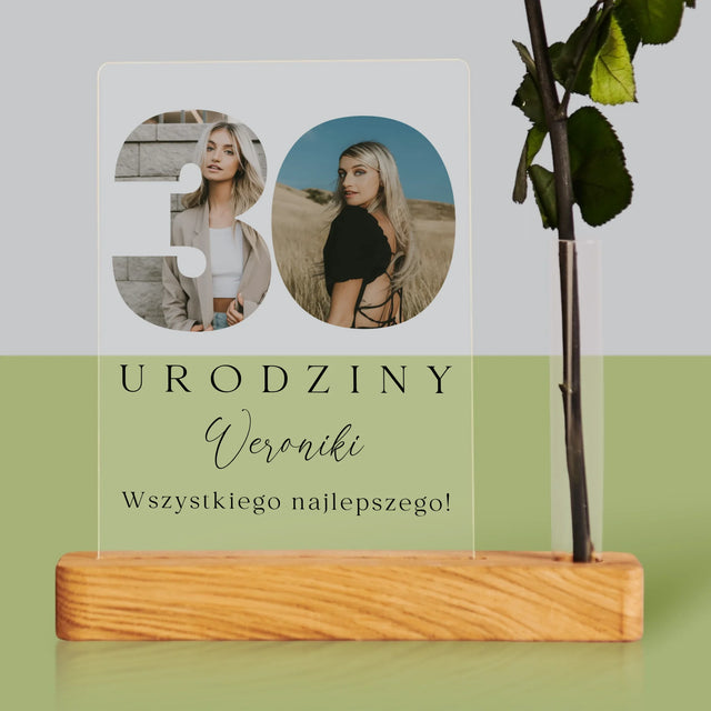 Słowo Ze Zdjęć: 30 Urodziny Podpis - Wydruk Na Szkle Akrylowym z Różą