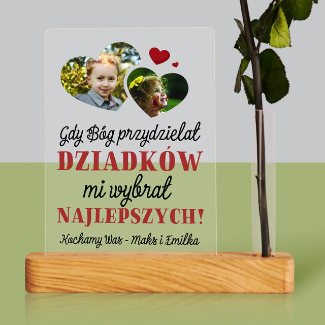 Fotokolaż: Gdy Bóg Przydzielał Dziadków - Wydruk Na Szkle Akrylowym z Różą