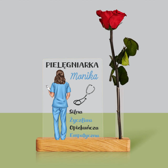 Kreator Postaci: Cechy Pielęgniarki - Wydruk Na Szkle Akrylowym z Różą