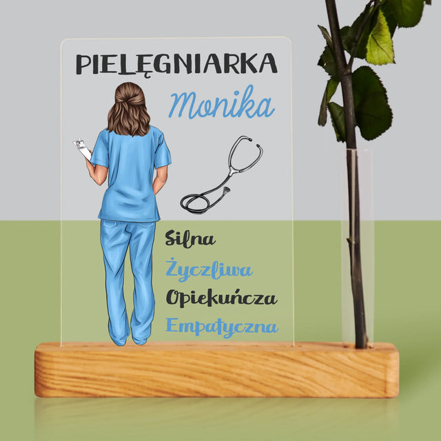 Kreator Postaci: Cechy Pielęgniarki - Wydruk Na Szkle Akrylowym z Różą
