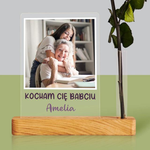 Zdjęcie i Podpis: Dla Babci - Wydruk Na Szkle Akrylowym z Różą