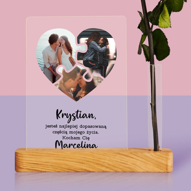 Fotokolaż: Walentynkowe Puzzle - Wydruk Na Szkle Akrylowym z Różą