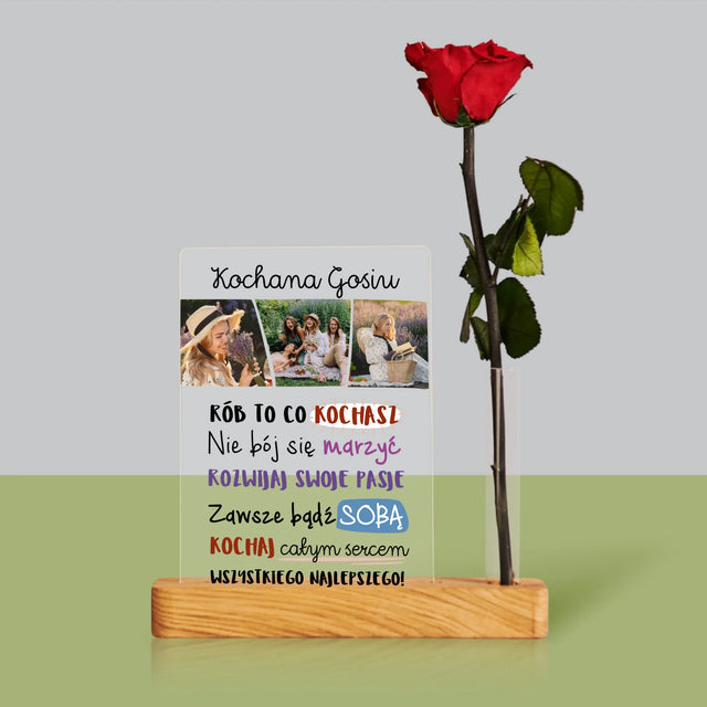 Fotokolaż: Urodziny Życzenia - Wydruk Na Szkle Akrylowym z Różą