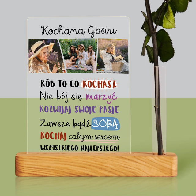 Fotokolaż: Urodziny Życzenia - Wydruk Na Szkle Akrylowym z Różą