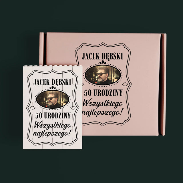 Zdjęcie i Podpis: 50 Urodziny Wszystkiego Najlepszego - Klocki LEGO z Nadrukiem