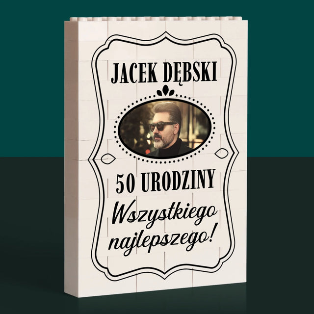 Zdjęcie i Podpis: 50 Urodziny Wszystkiego Najlepszego - Klocki LEGO z Nadrukiem