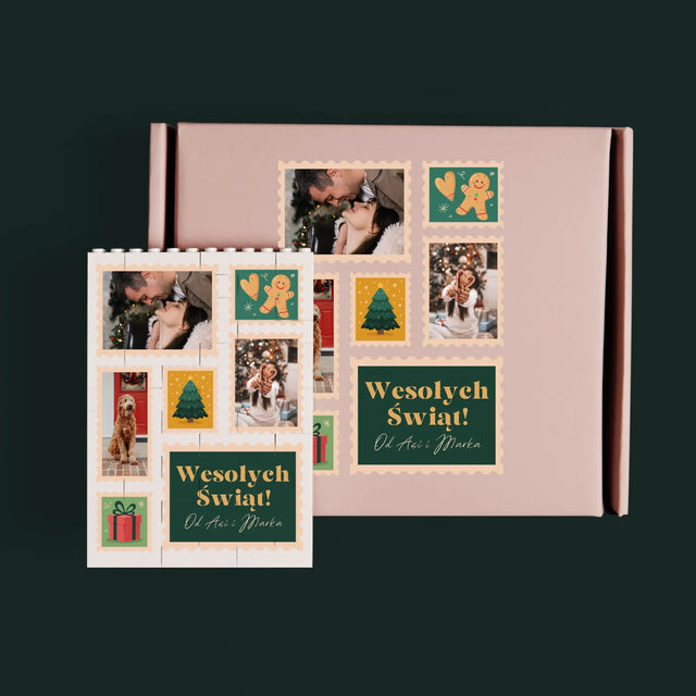 Fotokolaż: Świąteczne Znaczki Pocztowe - Klocki LEGO z Nadrukiem