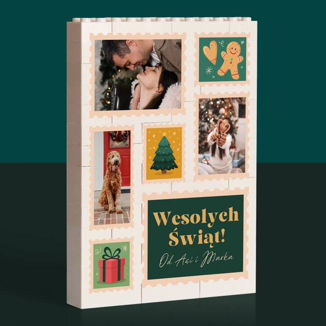 Fotokolaż: Świąteczne Znaczki Pocztowe - Klocki LEGO z Nadrukiem