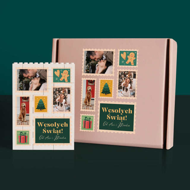 Fotokolaż: Świąteczne Znaczki Pocztowe - Klocki LEGO z Nadrukiem